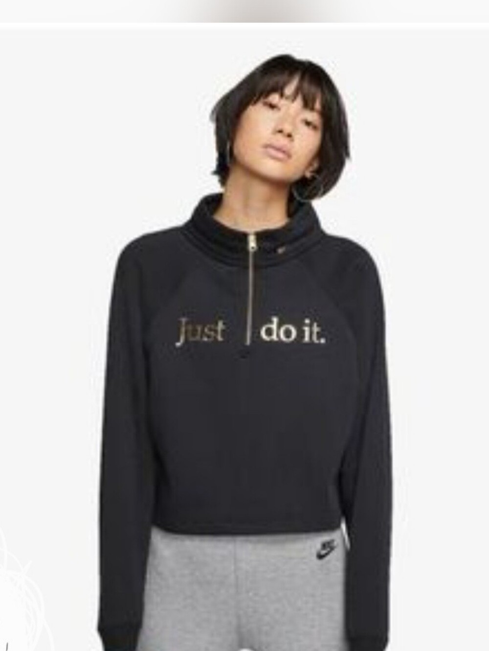 Nike Funnel "Shine" 1/4-Zip Cropped Sweatshirt Metallic Gold Accents
